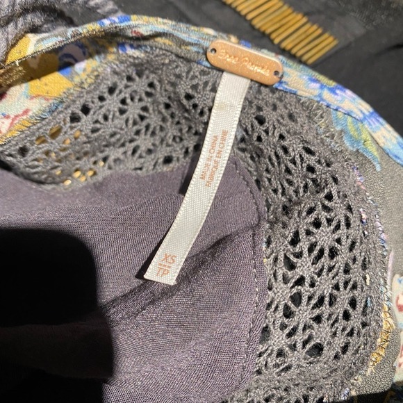 Free People Womens Rain or Shine Crochet Trim Boho Dress Paisley Print Green XS - Picture 8 of 10